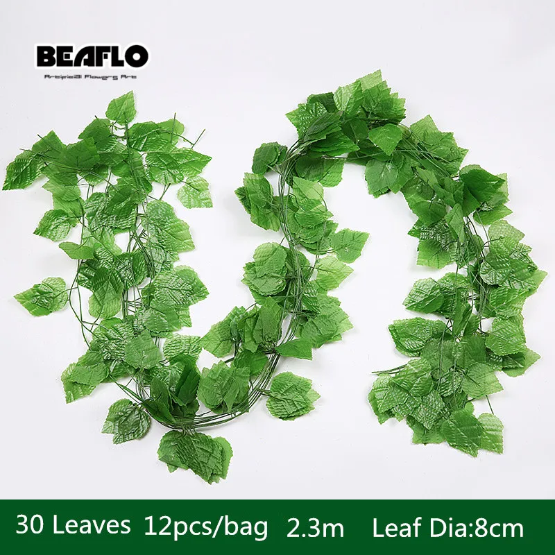 30 leaves 12 шт./пакет искусственные растения Украшение ярким лоза ротанг листьев влагалища трава виноградные листья для дома свадебный сад подвесной Настенный декор - Цвет: 30 leaves