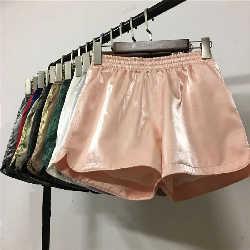 Женские шорты с высокой талией ZOGAA повседневные блестящие шелковые карманами