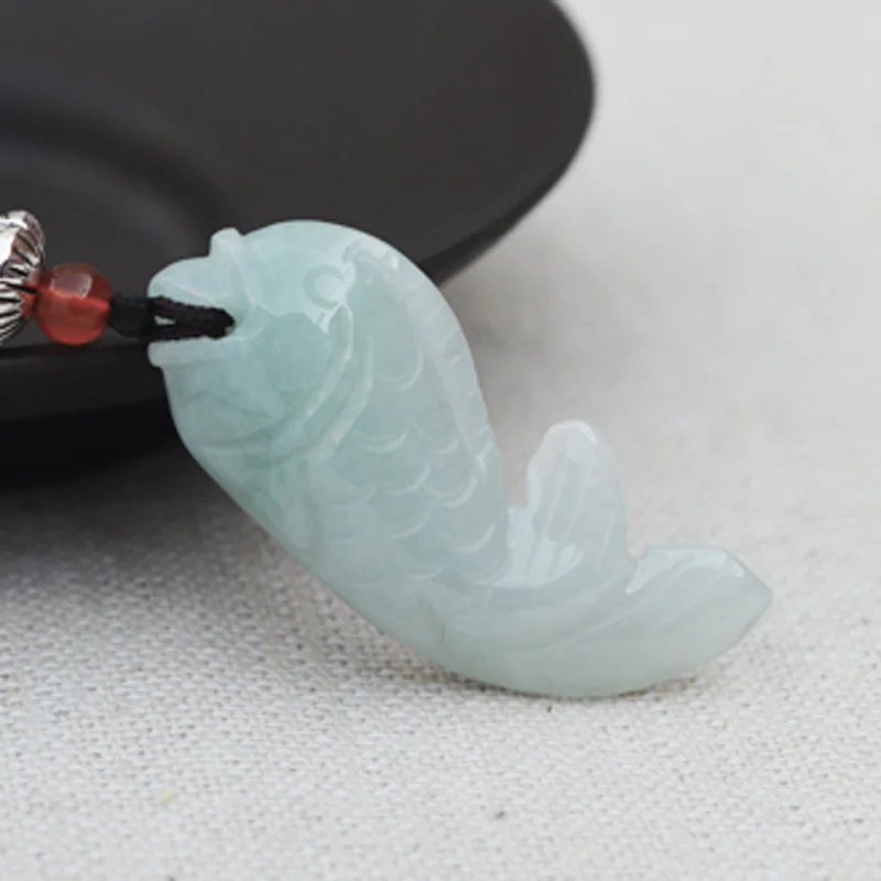 Drop shipping Natural A Jadeite Jades Pendant Pure Hand Carved Fish Pendants Gift for Women Fashion Stone Jewelry+Rope | Украшения и
