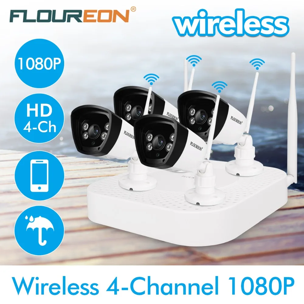 Floureon 4CH Беспроводная CCTV 1080P DVR комплект 4 шт открытый Wifi 720P IP камера безопасности