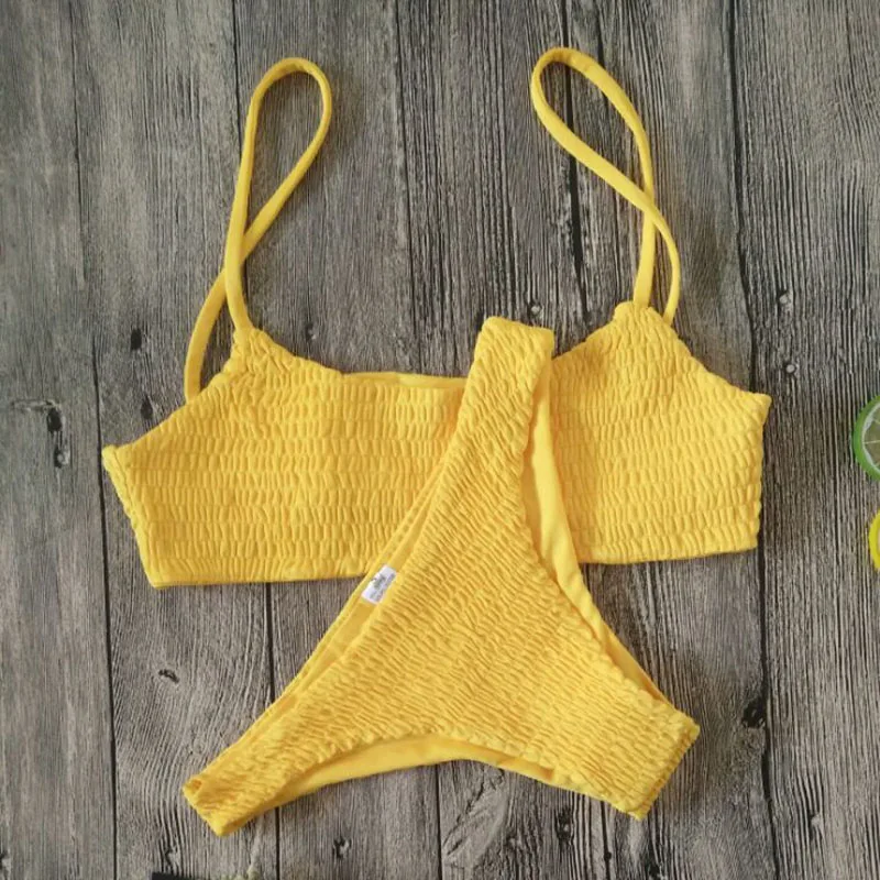 Female Sexy Bikini Halter Top Split Swimsuit Knitted Style Swimwear Girl Bathing Dress Summer Beachwear Low Waist SCL438 | Женская
