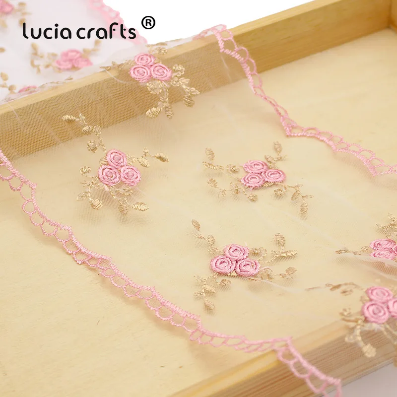 Lucia crafts 1 года/3 года/5 ярдов 14 см розовый цветок вышитая Сетка кружевная ткань