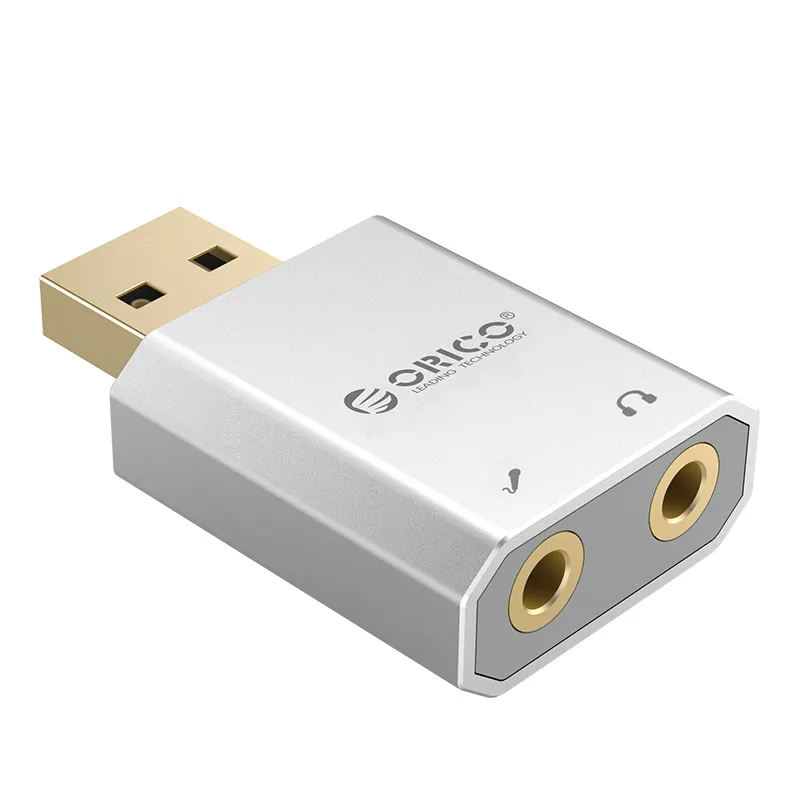 ORICO внешний USB разъем для звуковой карты 3,5 мм мини кабель адаптер стерео микрофон динамик гарнитура аудио для ПК ноутбук концентратор USB - Цвет: Серебристый