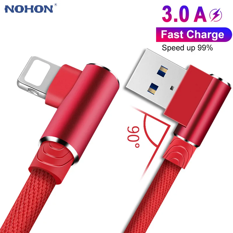2 м USB кабель 3а быстрое зарядное устройство Шнур 90 градусов локоть для iphone кабель Xs max Xr X 8 7 6 plus 6s plus ipad мини мобильный телефон