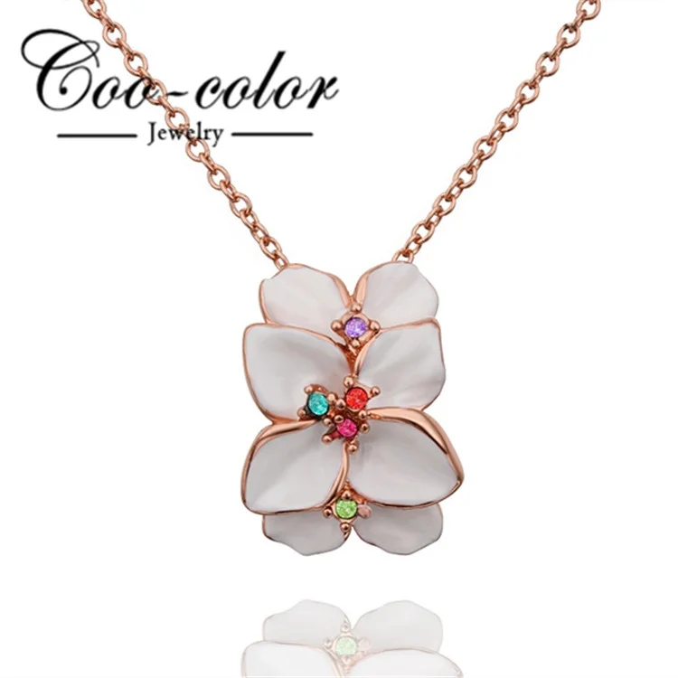 Модный Бренд Ожерелье Роуз Позолоченные Белый Цветок Кулон Многоцветный