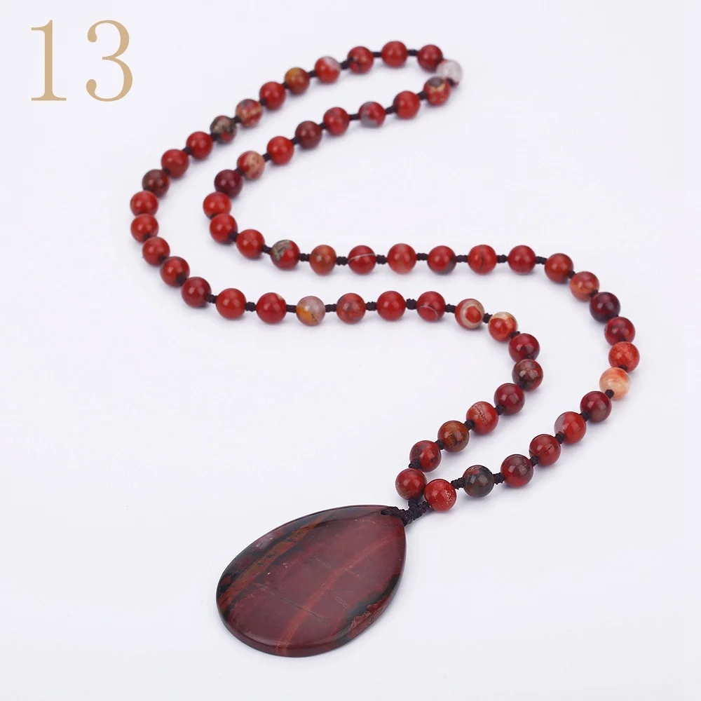 Red Jasper Yumten розовый кварц кулон ожерелье для женщин длинный свитер цепи капли воды Pendentif Femme ювелирные изделия драгоценный камень бисером аксессуары - Цвет камня: Red Jasper