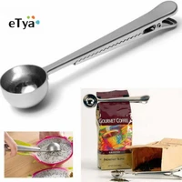 1pc durable stainless steel spoon with bag clip ground tea coffee scoop with portable bag seal clip powder measuring tools