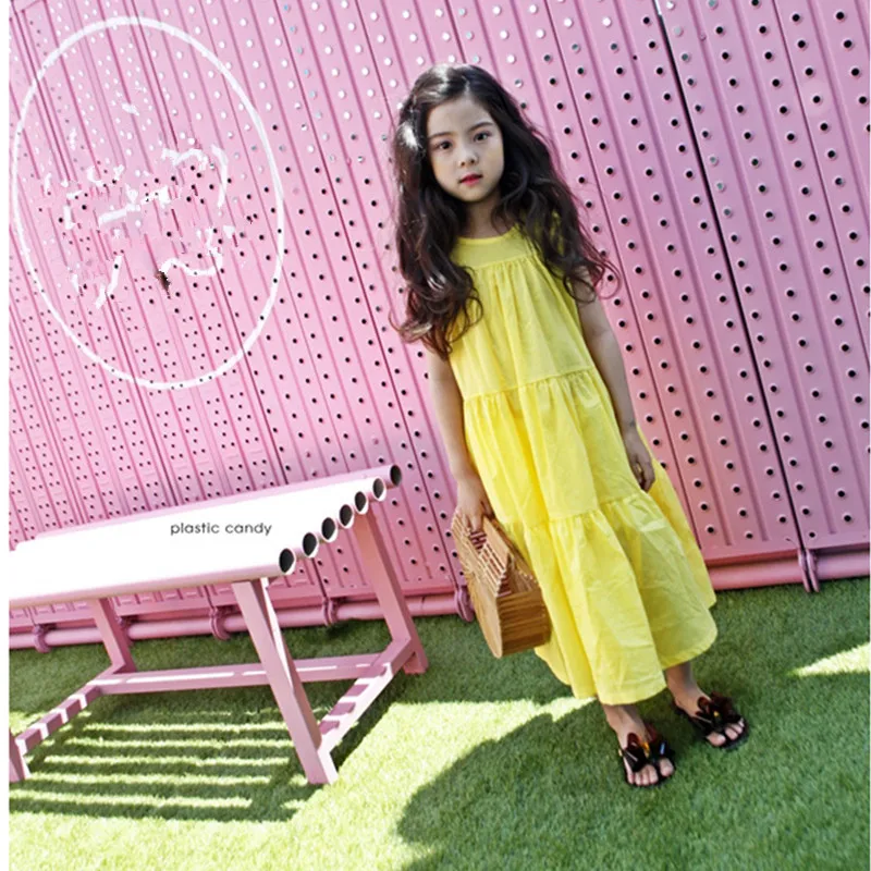 kids &amp teenager girls summer cotton casual maxi long dress children 4 to 14 years fashion flare vest dresses | Детская одежда и