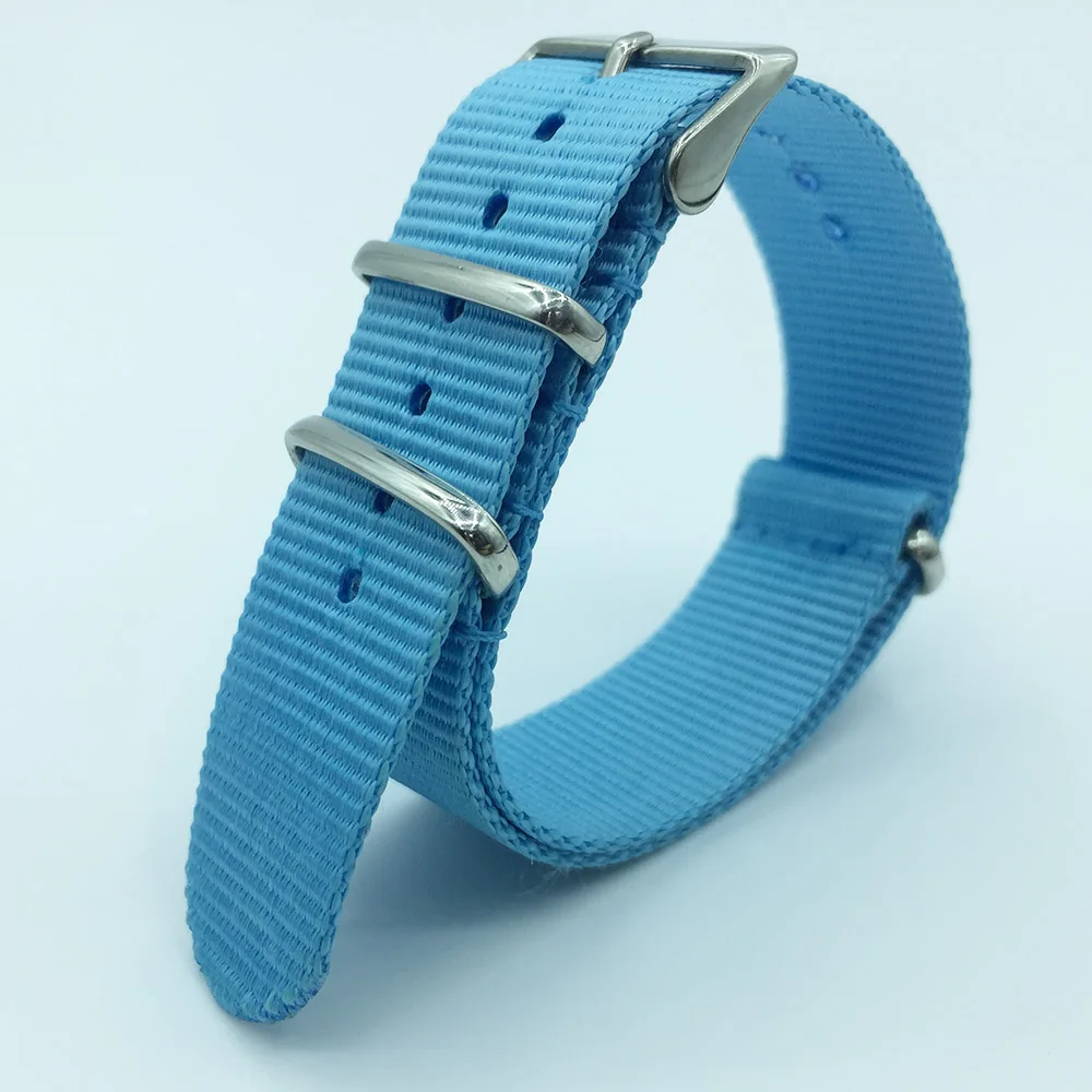 Синий Nylon NATO Watchband Watch Strap Pin Buckle 18mm 20mm 22mm Striped Replacement Band Watch Accessories Black,Blue,Brown,White - Цвет ремешка: Синий