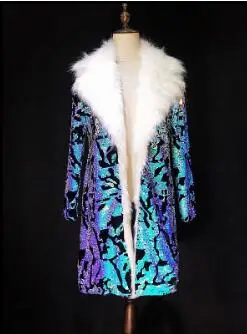 blue Costomized S-4XL Синий Блестки Роскошная длинная куртка DS DJ для мужчин певец танцор шоу Бар Винтаж костюм ночной клуб вечерние пальто наряд - Цвет: blue