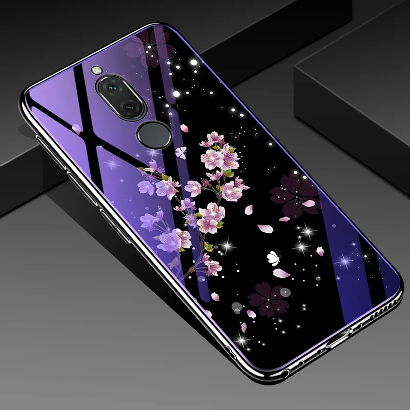 Синий светильник чехол для телефона для huawei mate 10 Lite P20 полный защитный цветок кремния и закаленное стекло крышка для huawei Nova 2i 3i 3 - Цвет: peach blossom