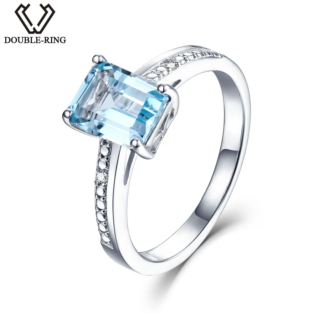Дважды R настоящий бриллиант 1.9ct Природный Голубой топаз gemstone 925 Серебро Кольца
