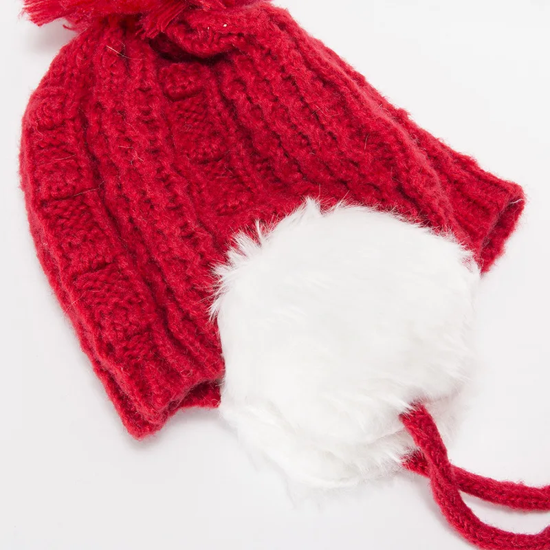 New Winter Women Knitted Bomber Hats Fur Warm Heating Female Hanging Ball Cap with Hair Ear Protector Russian Hat | Аксессуары для