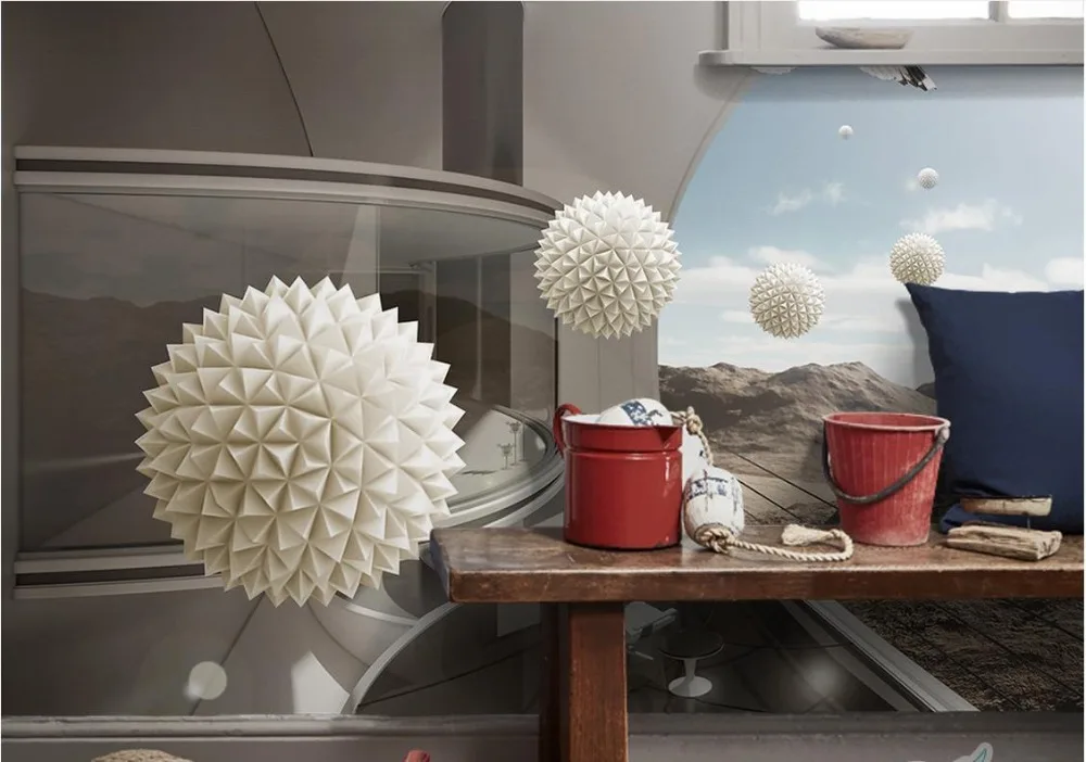 

Custom 3d murals wallpaper background Ball building wall wallpaper scenery for wall mural wallpaper white
