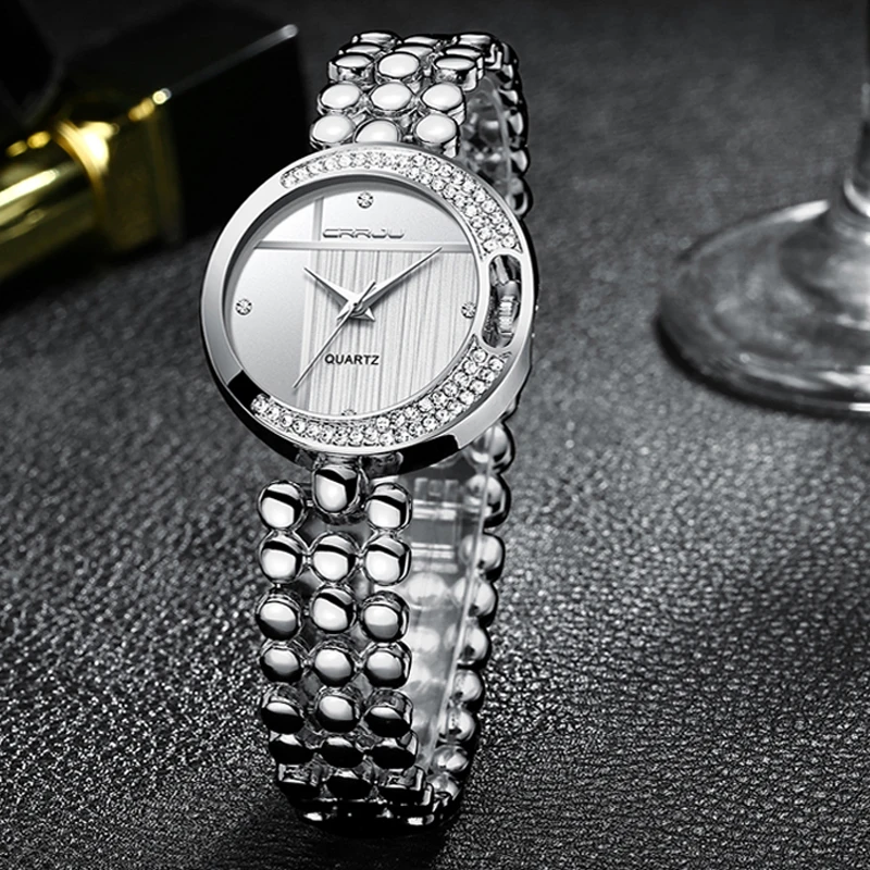 CRRJU Топ Элитный бренд женский часы модные спортивные Для женщин серебро С