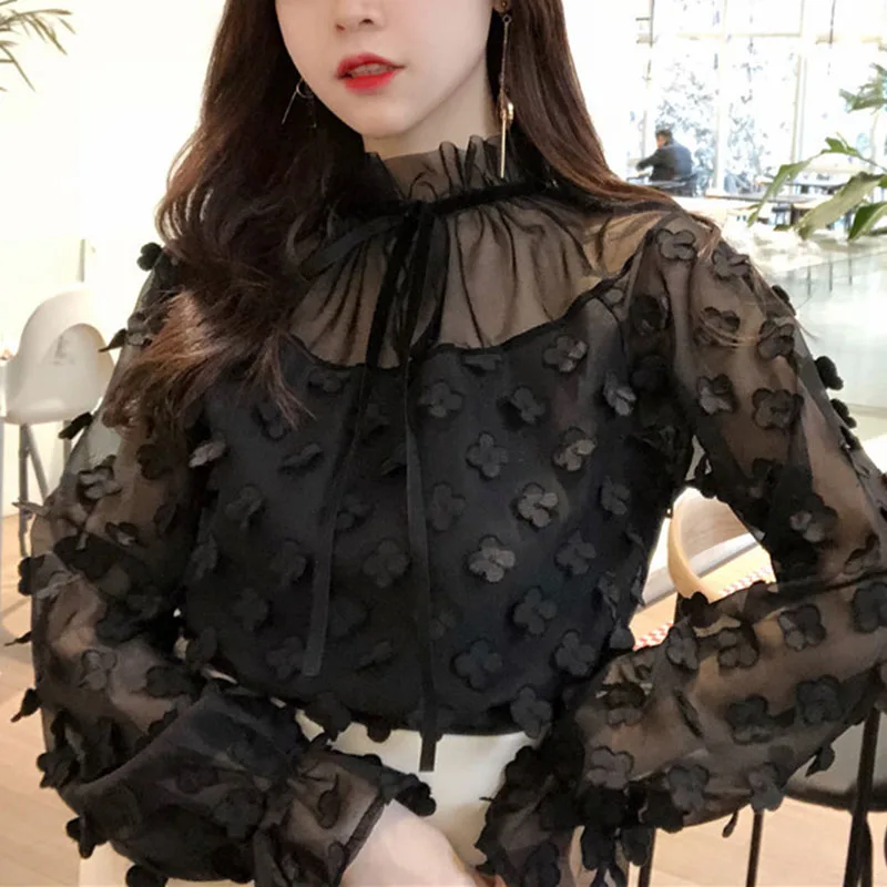 Szykowny белая блузка Для женщин рубашки Chic корейской моды Костюмы blusas водолазка