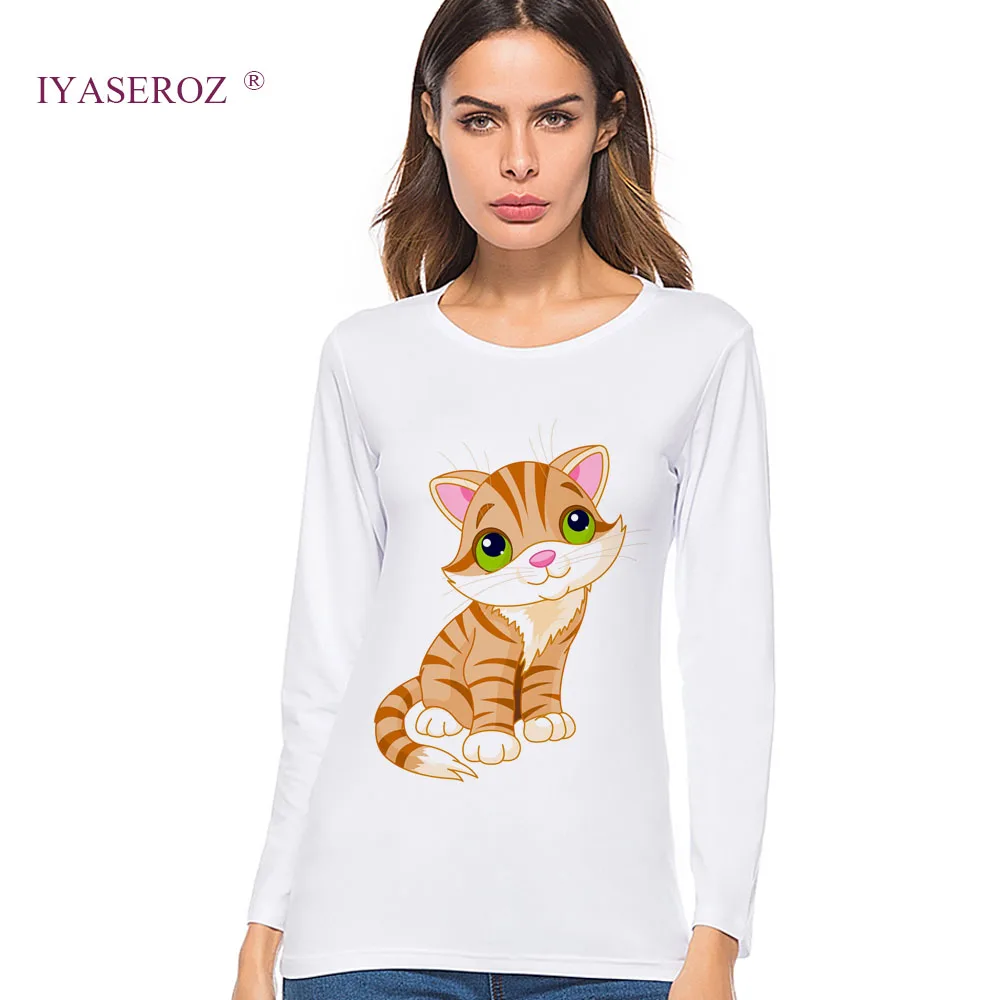 2018 Summer New Men Unisex Funny cats and listens to music Printed Streetwear Long Sleeve Autumn Harajuku T-Shirt | Мужская одежда