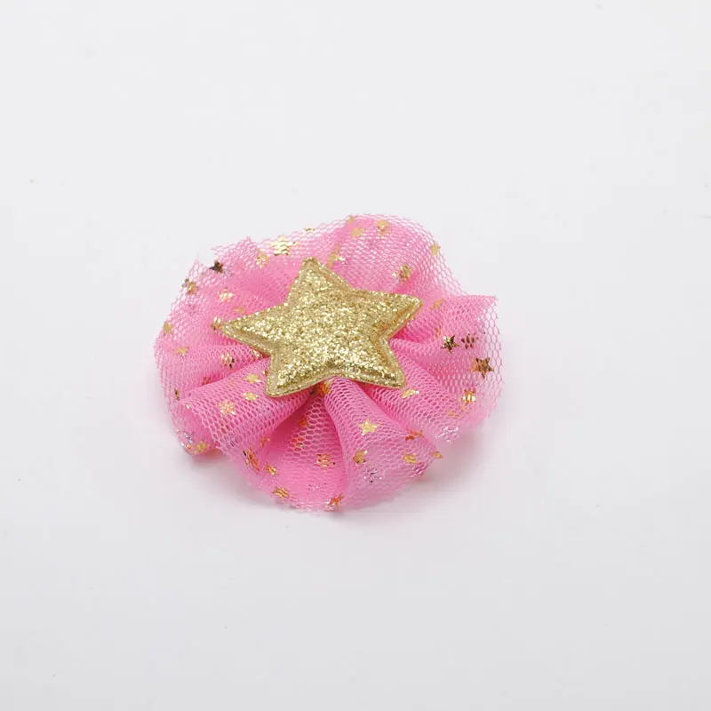 Hot pink Hairclips 2 шт./партия, милые заколки для волос для девочек, блестящая золотая заколка с блестящей звездой, сетчатый бант, модные аксессуары для волос, заколки для волос - Цвет: Hot pink Hairclips