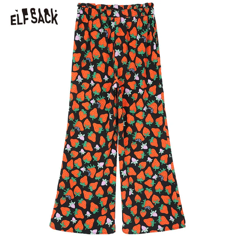 Multi Повседневные женские широкие брюки с ELFSACK принтом, модная уличная одежда со средней талией, женские шифоновые брюки, летние женские брюки - Color: Multi