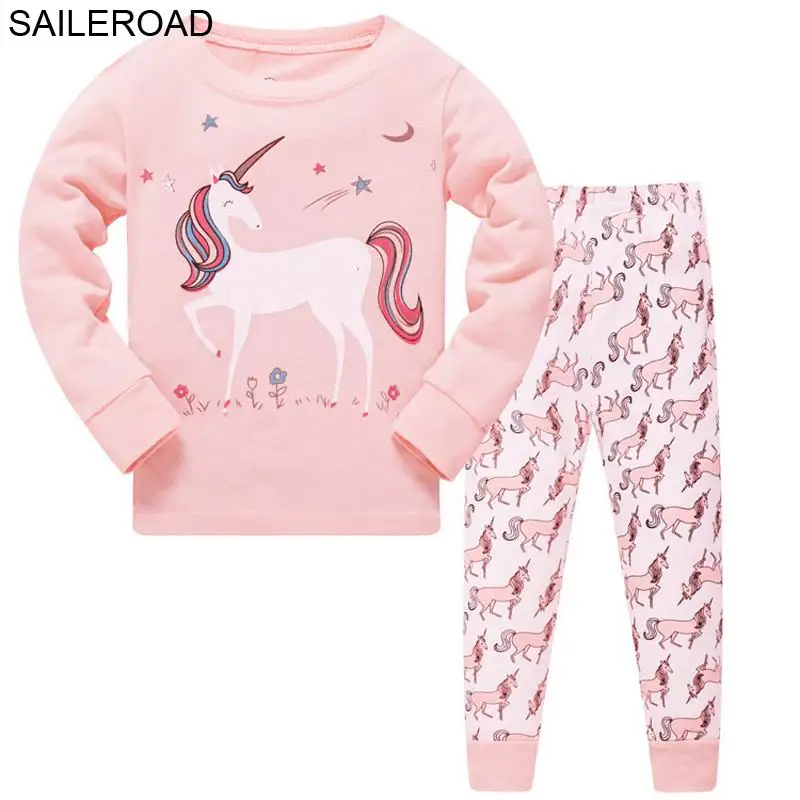 unicorn 04 sets SAILEROAD/Осенняя Пижама с единорогом для детей; хлопковые Пижамные комплекты с единорогом для девочек; Осенняя детская одежда для сна; одежда для сна - Цвет: unicorn 04 sets