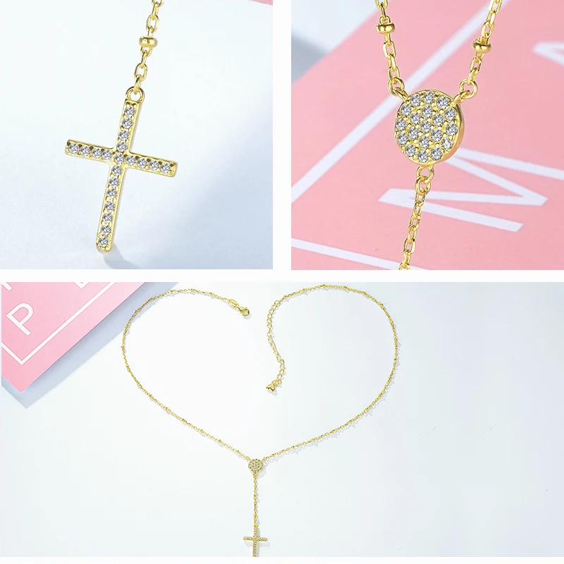 KALETINE 925 пробы серебро бусы-четки модная позолоченная бижутерия Cross Подвески Турции ожерелье от сглаза Для женщин аксессуары Для мужчин