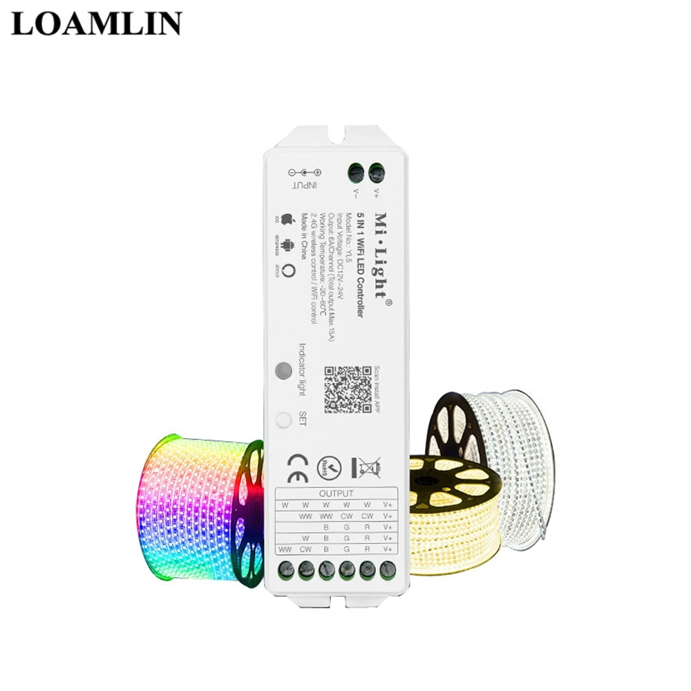 Milight YL5 2,4G 15A 5-в-1 Wi-Fi светодиодный контроллер для Светодиодный свет с 2,4G пульт дистанционного управления fut089 fut088 wifiibox B8 B0 T4 T1 YT1