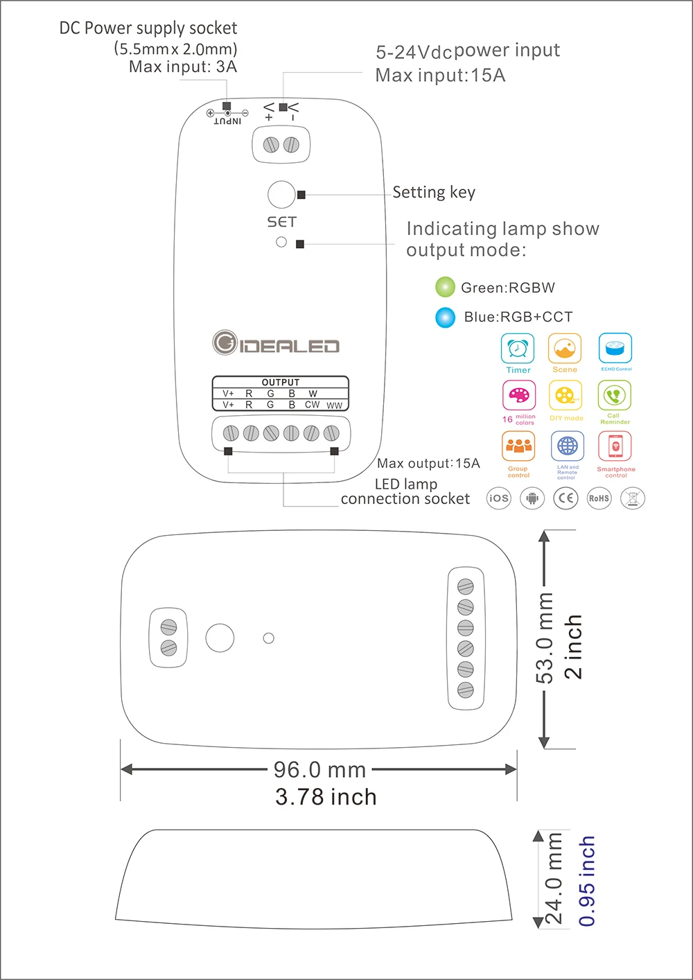 Домашний RGBW+ CCT светодиодный контроллер светодиодный DC9V-24V смартфон RGBW светодиодный контроллер полосы приложение Wifi combitible Amazon Echo Alexa Google Home