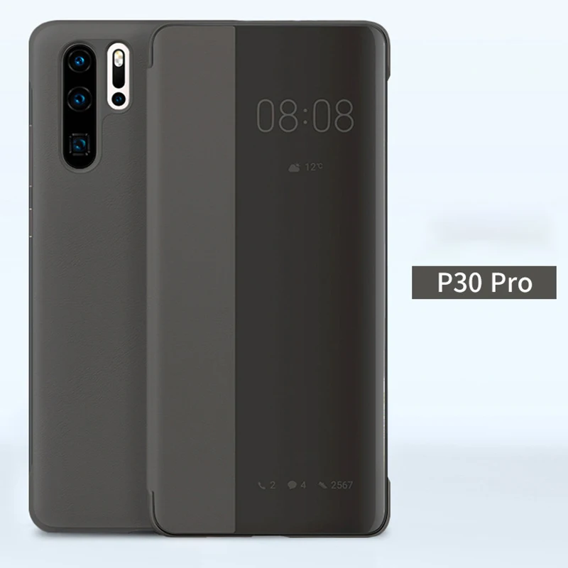 Для huawei P30 Pro, умный флип-чехол с окошком для просмотра, Кожаный противоударный чехол, роскошный зеркальный флип-чехол, Капа для huawei P30 Pro Fundas - Цвет: Gray