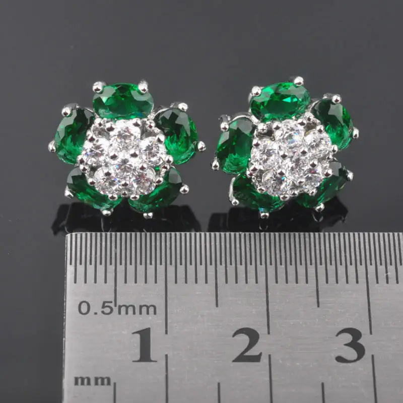 Цветок зеленый камень кубического циркония для женщин с серебряным покрытием