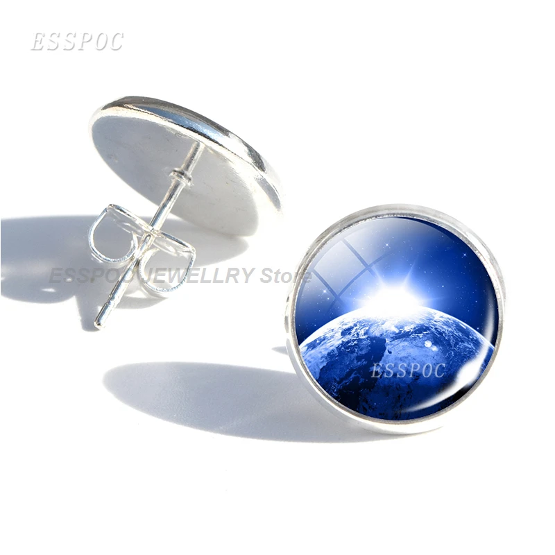 Серьги пусеты Earth Moon Stars Planet style бижутерия со стеклянными кабошонами подарки для
