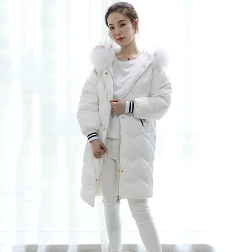 AYUNSUE White Duck Down Jacket Women for Winter Fox Big Fur Collar Black Long Coat Parkas Chaquetas Invierno Mujer KJ492 - Цвет: White