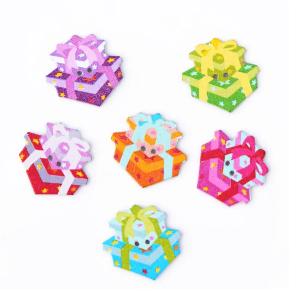 50PCs Gift box Decorative Buttons Wood Sewing Scrapbooking Button Two Holes Pattern 3.0cm x Xp0195 | Дом и сад