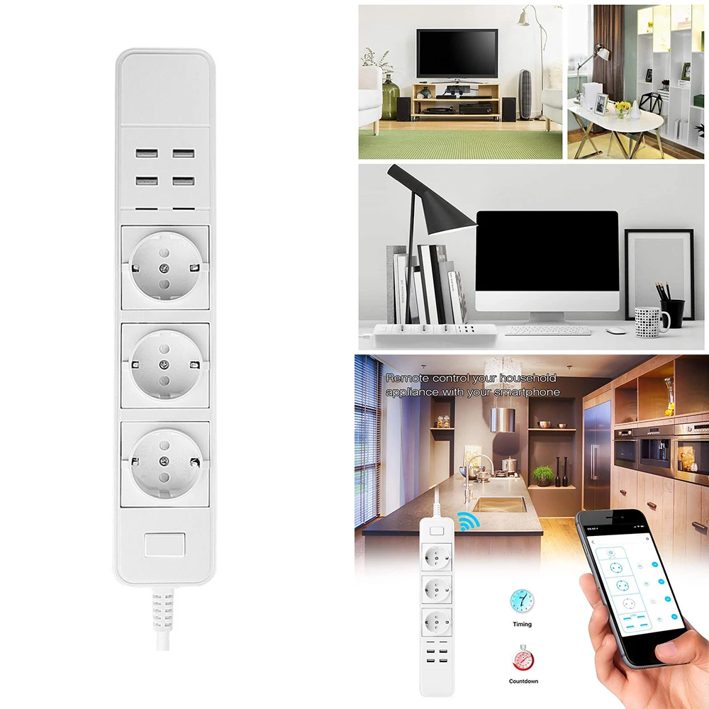 Wi-Fi умная розетка с 3AC 4USB умные розетки Smart WiFi полоса питания беспроводной пульт дистанционного управления ЕС вилка для электрической розетки