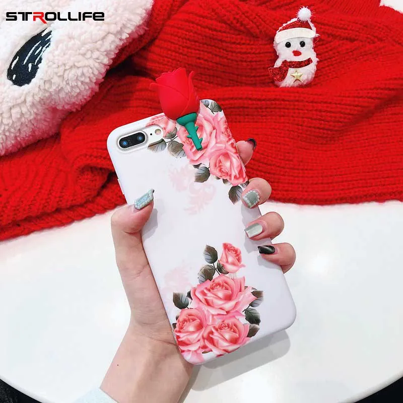 STROLLIFE 3D Rose Flower Phone Case for iPhone XS Max XR Retro Couples Cover IPhone8 6s 7Plus Exotic Floral Soft Back Shell |