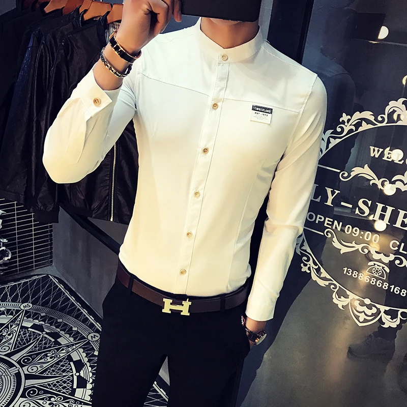 Одежда высшего качества Для мужчин рубашка Slim Fit простой с длинным рукавом