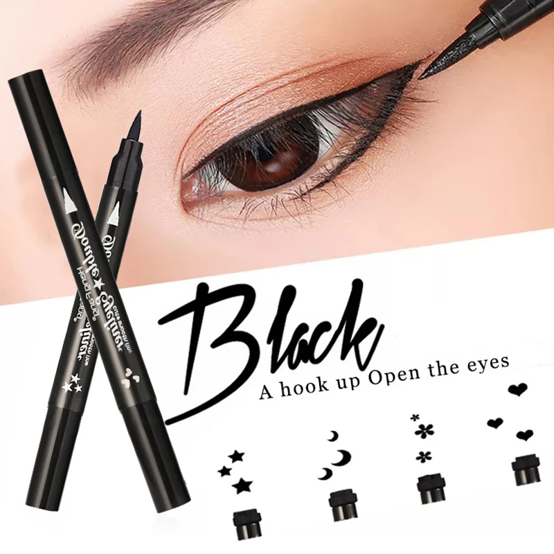 Подводка для глаз жидкая черная стикер со звездами и сердечками двойная головка