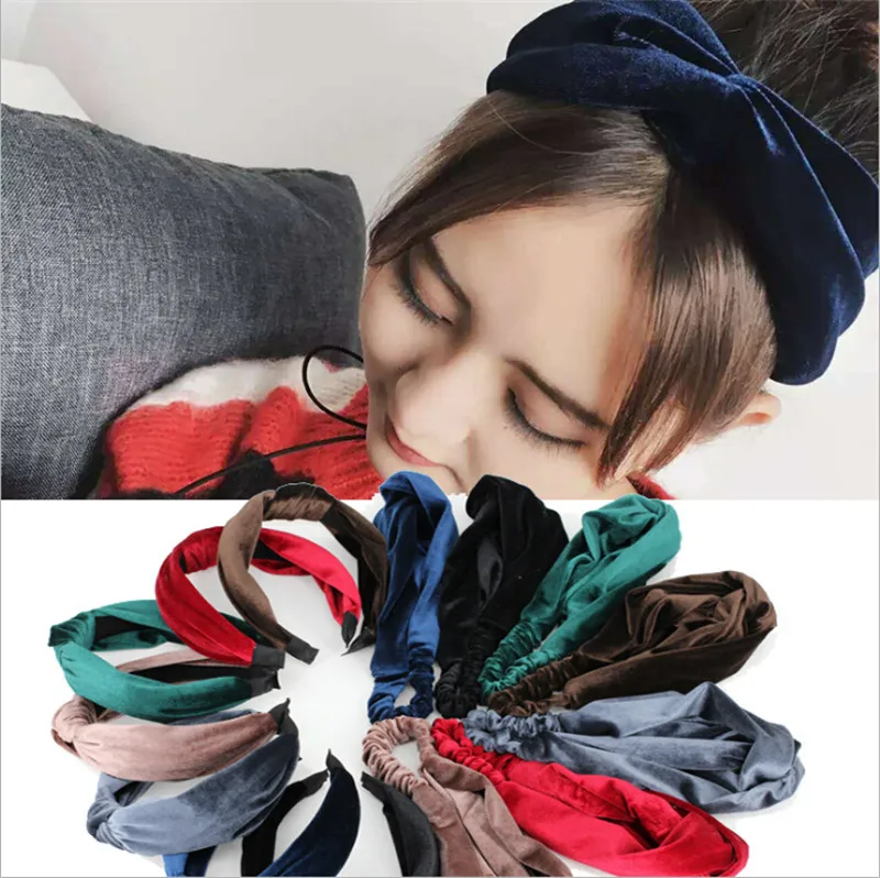 

2018 fashion gold velvet knot turban headband women girls scrunchy hair head bands wrap accessories for women headwrap headdress