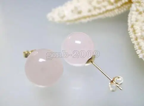 

10mm Natural Madagascar Round Pink Natural Stone 18kgp Earring-studs