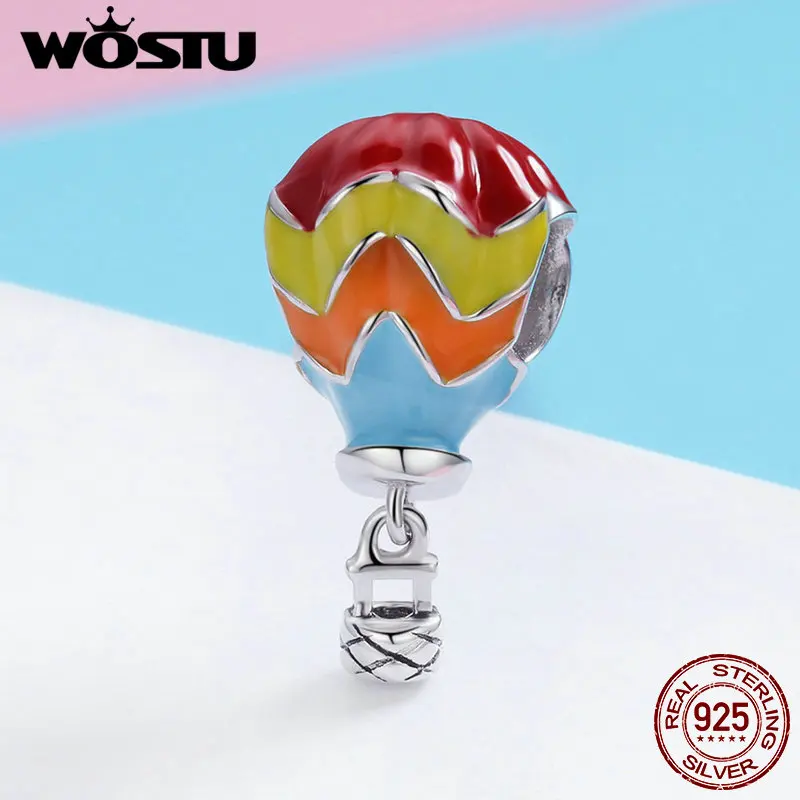 WOSTU Аутентичные стерлингового серебра 925 турки воздушный шар Эмаль Подвески fit