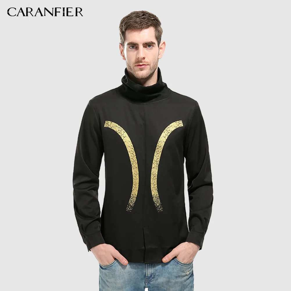 Модные повседневные мужские футболки CARANFIER с длинным рукавом двухслойный