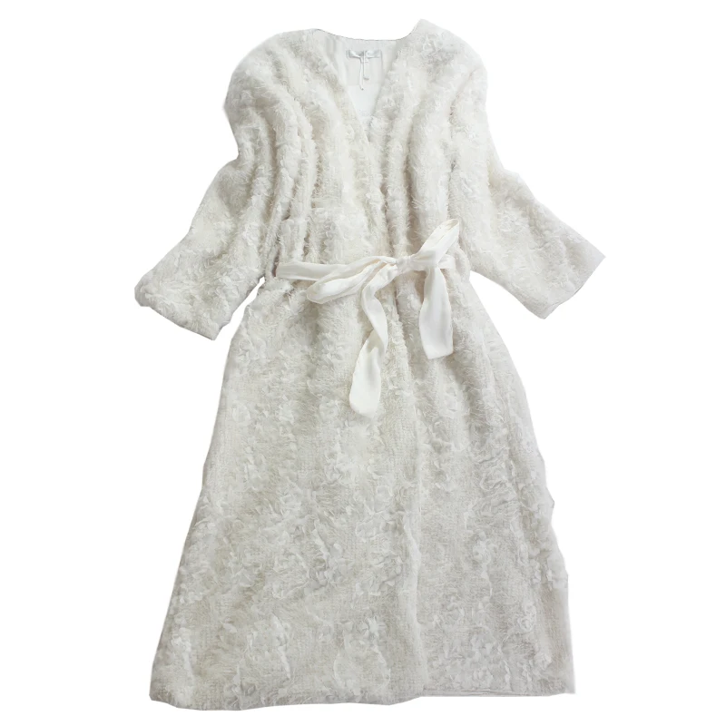 Зимний плюшевый утолщенный роскошный Шелковый женский белый банный халат с