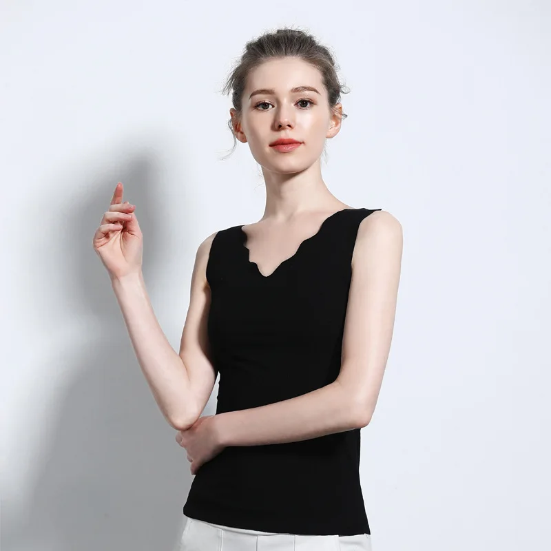 Wave collar Black Женская майка AIRCOOL, бесшовный жилет, сексуальные лямки, нижняя рубашка, лето, новое женское нижнее белье, топы размера плюс - Цвет: Wave collar Black