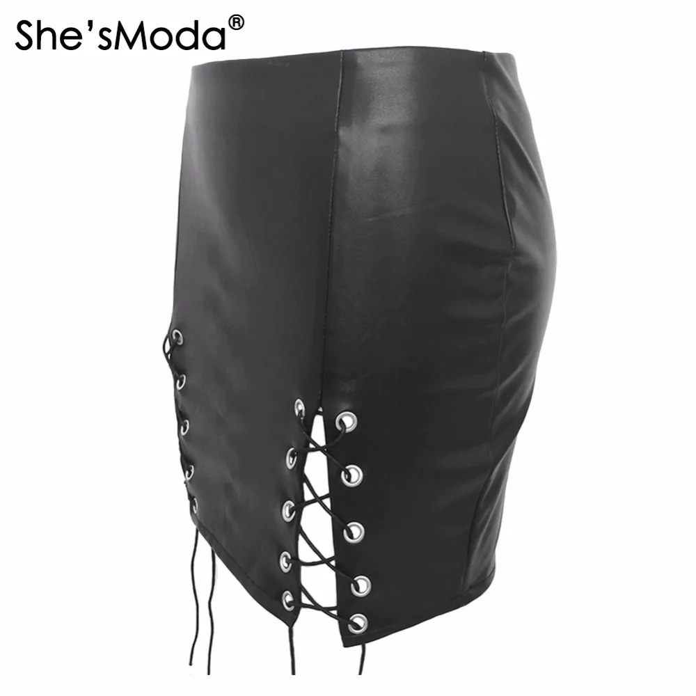Женская прямая вечерние-юбка She'sModa из искусственной кожи со шнуровкой | одежда