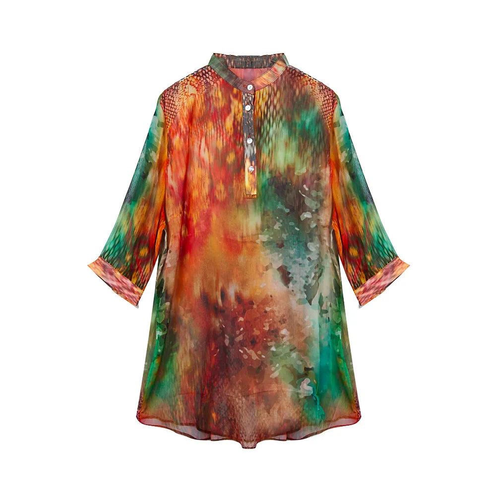 Женская шифоновая рубашка из чистого шелка размеры L/XL/XXL/XXXL|chiffon shirt|women shirtswomens plus |