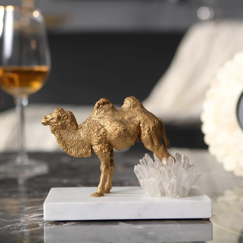 camel Легкие роскошные современные хрустальные мраморные золотые лев леопард Олень животных металлические украшения вилла украшения для офиса дома лучший подарок - Цвет: camel