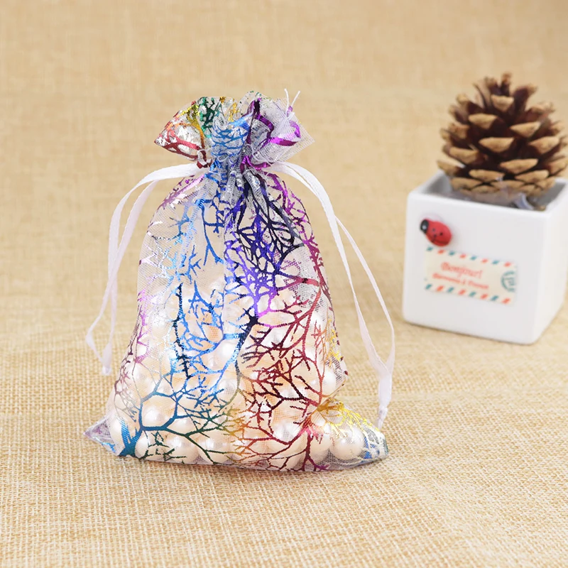 

100pcs 7x9cm (2.75"x3.54") White Coralline Drawable Organza Pouch Jewelry Gift Candy Wedding Party Favor Bags