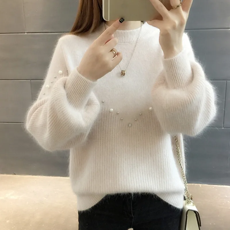 loose short paragraph bottoming sweater female students autumn winter Thicken knit Half high collar Women's clothingA609 | Женская