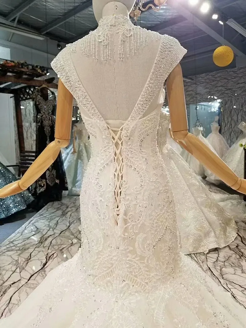 LS314741 сексуальное свадебное платье русалки с воротником цепочкой глубоким