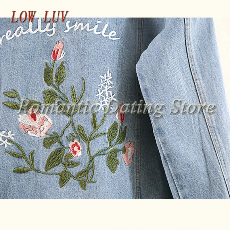 Женская джинсовая куртка с длинным рукавом вышивкой|women denim jacket|jeans coatbasic coats |