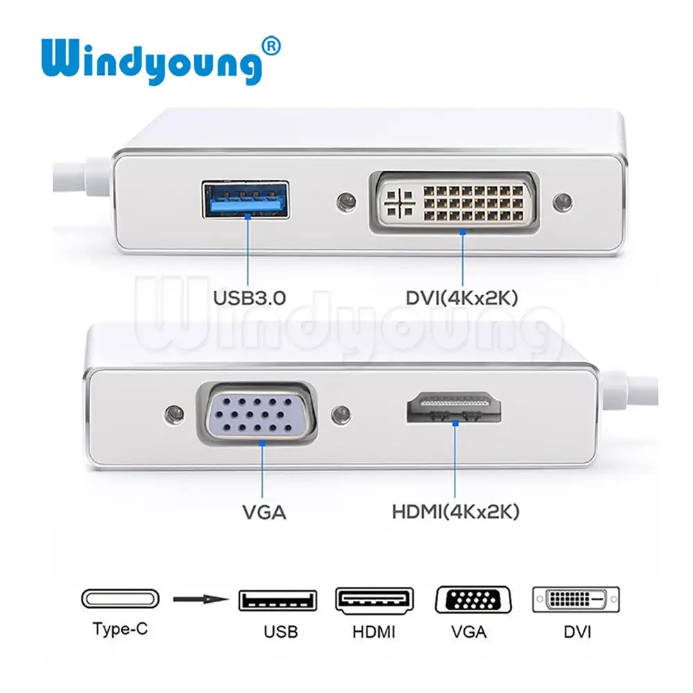 Адаптер 4 в 1 USB Type C HDMI VGA DVI 3 1|USB-хабы| |